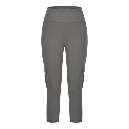 Women Cropped Cargo Pants Wide Leg Plus Size Hiking Cargo Capris Elastic High Waist Cargo Sweatpants Urban Work Pants Grey