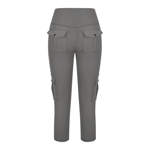 Women Cropped Cargo Pants Wide Leg Plus Size Hiking Cargo Capris Elastic High Waist Cargo Sweatpants Urban Work Pants Grey