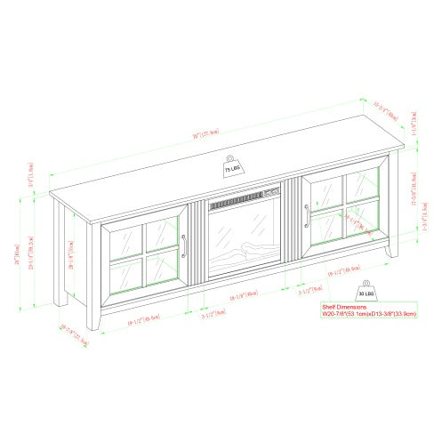 Modern Farmhouse-Door Glass Windowpane Fireplace TV Stand For TVs - Grey Wash