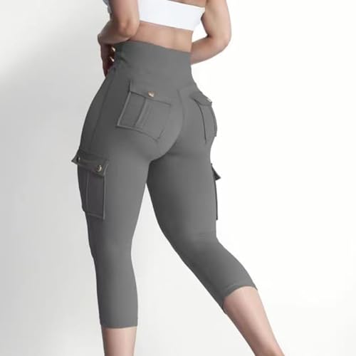 Women Cropped Cargo Pants Wide Leg Plus Size Hiking Cargo Capris Elastic High Waist Cargo Sweatpants Urban Work Pants Grey