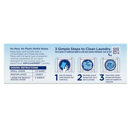 Arm & Hammer Power Sheets Laundry Detergent, Fragrance Free 50ct, 50 loads