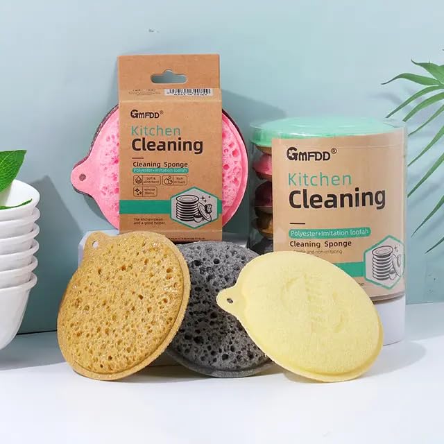 Mr. Nerd GMFDD Eco-Friendly Pack of 3 Natural Seaweed Dishes & General Kitchen Cleaning Scrubbing Sponge For Stove-top High Foaming Double-Side Sponge with Compressed Edge.