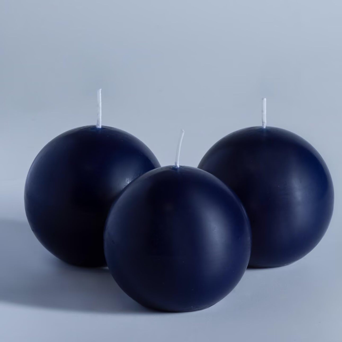 MOZEAL Hand-Poured, 3 Inch Navy Blue Round Ball Candles - Elegant Navy Blue Round Pillar Candles Set of 3, Dripless, Unscented, Smokeless, Ideal for Formal Events.