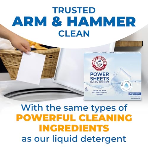 Arm & Hammer Power Sheets Laundry Detergent, Fragrance Free 50ct, 50 loads