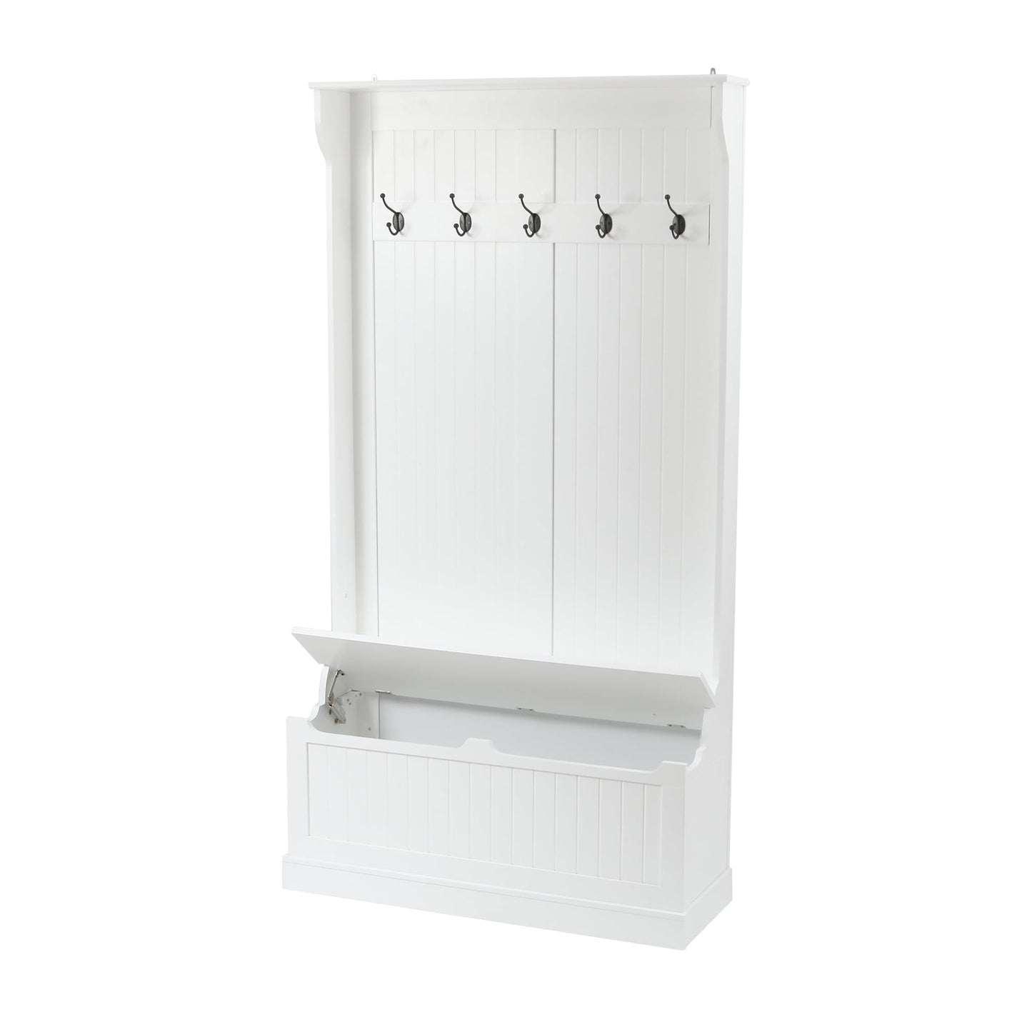 LuxenHome White MDF Hall Tree with Storage Bench