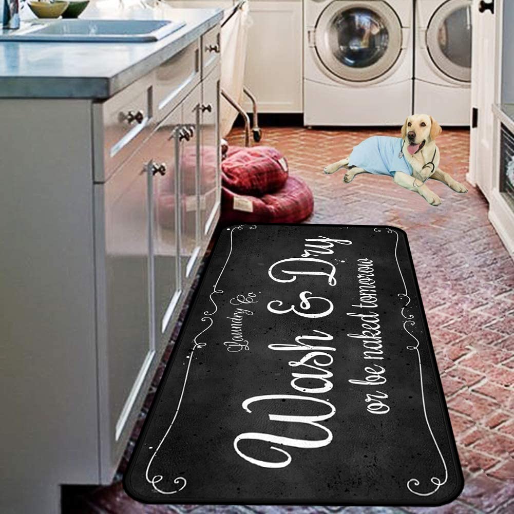 Laundry Room Long Mat Area Rug Non-Slip Floor Mat Waterproof Farmhouse Carpet for Kitchen 40" x 20"(black-2)