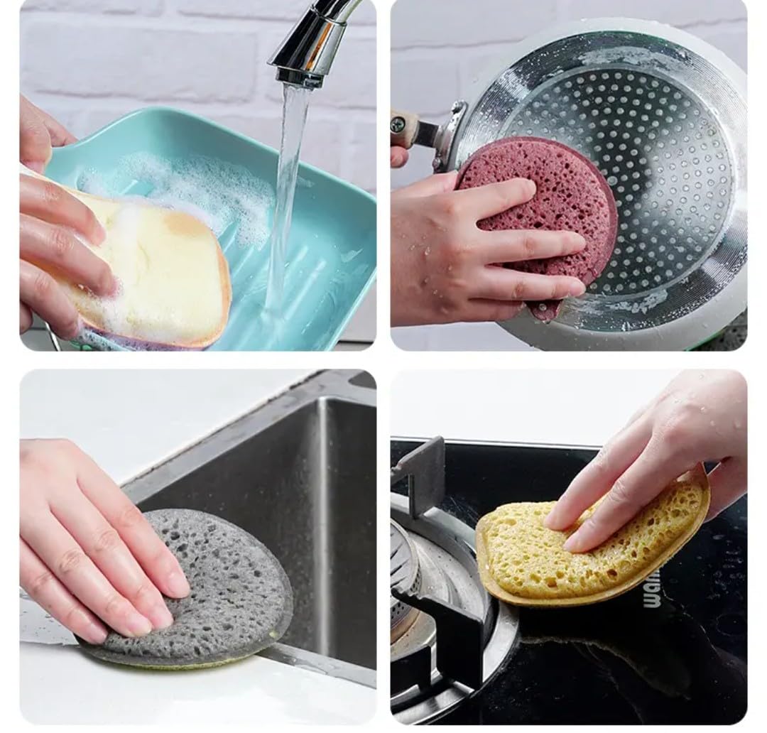 Mr. Nerd GMFDD Eco-Friendly Pack of 3 Natural Seaweed Dishes & General Kitchen Cleaning Scrubbing Sponge For Stove-top High Foaming Double-Side Sponge with Compressed Edge.