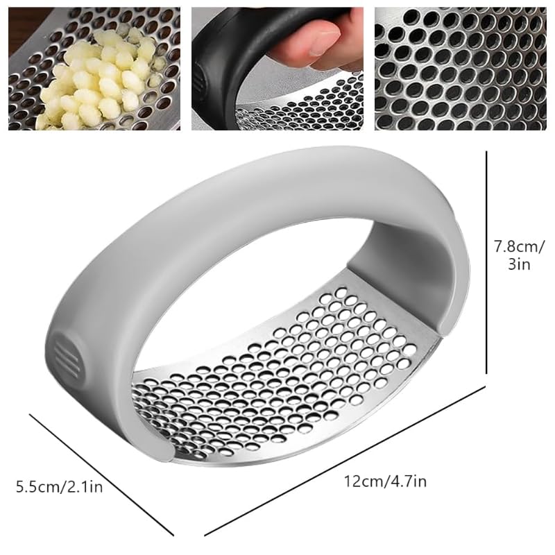 Garlic Press Rocker, Portable Manual Stainless Steel Garlic Press Rocker Crusher Masher with Garlic Peeling Drum for Home Kitchen Utensils (Black)