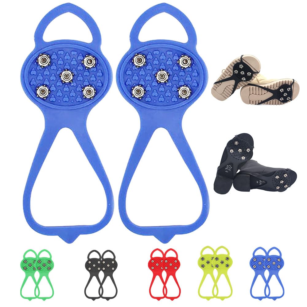 Universal Non-Slip Gripper Spikes, New Universal Gripper Spikes Non Slip Shoe Grips with 5 Tooth Steel Nails, Traction Cleats Ice Snow Grips Anti Slip Silicone for Ice Sports (Blue, Child)