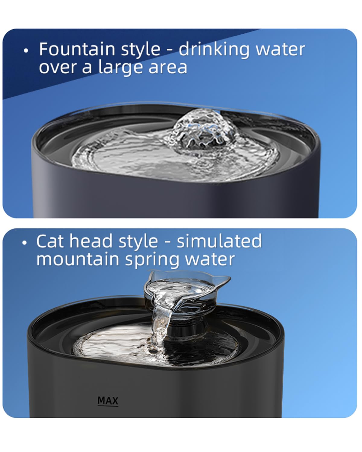 Cat Water Fountain，75 Oz / 2.2 L Dog Water Bowl Dispenser, Automatic Shut-Off for Low Water Level, MEILL LIFE TECHNOLOGY CO. (Plug-in, 75 Oz)