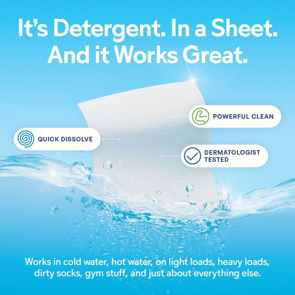 Earth Breeze Laundry Detergent Sheets - 30 Detergent Sheets - 60 Loads - Concentrated Liquidless Laundry Soap - No Plastic Jug - Fragrance-Free