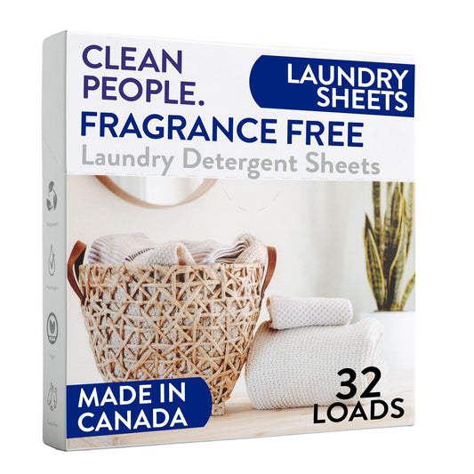 The Clean People Fragrance Free Laundry Detergent Sheets - Hypoallergenic Laundry Soap - Ultra Concentrated, Recyclable Packaging, Stain Fighting - Fragrance Free, 32 Pack