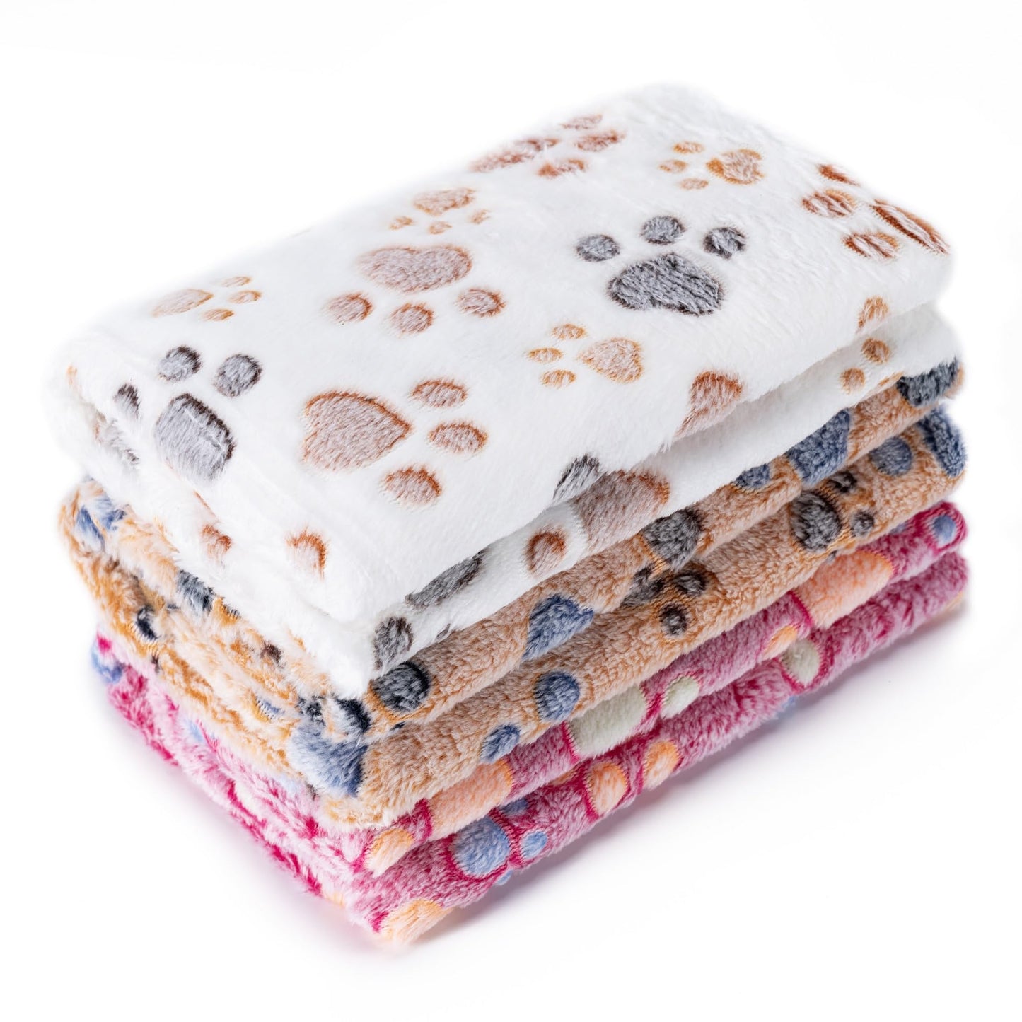 1 Pack 3 Blankets Super Soft Fluffy Premium Fleece Pet Blanket Flannel Paw Printed Throw for Dog Puppy Cat (Small 23x16'', Brown, Pink, White)