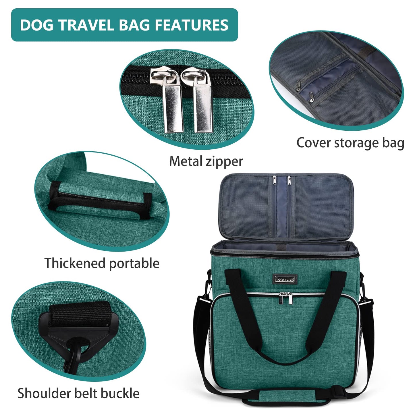 BAGLHER Dog Travel Bag, Pet Travel Bag (All Pet Travel Supplies), with 2 Pet Food Containers and 3 Collapsible Silicone Bowls; Essential Kits for Pet Travel Green