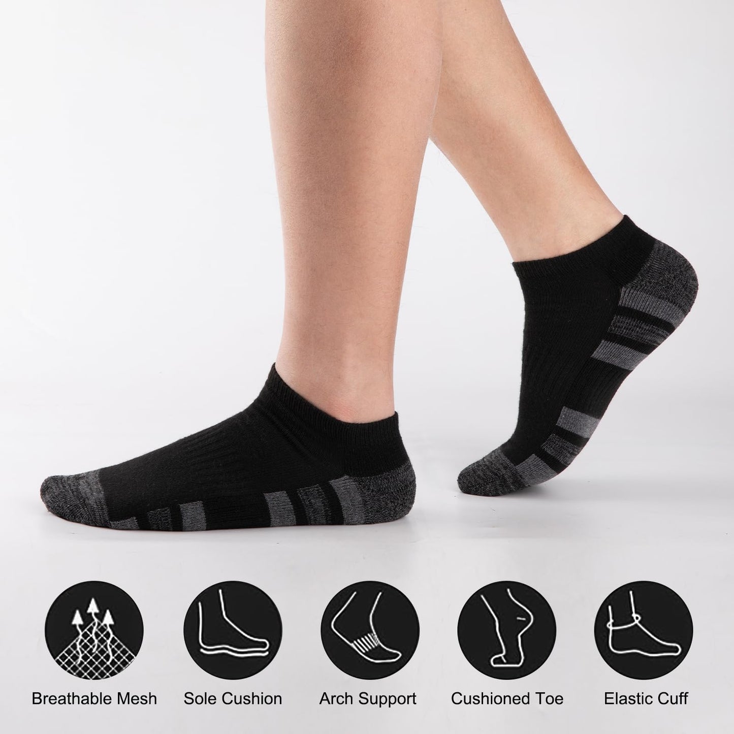 COOVAN 12 Pack Mens Ankle Socks Low Cut Cushioned Comfort Breathable Casual Socks 12 pairs