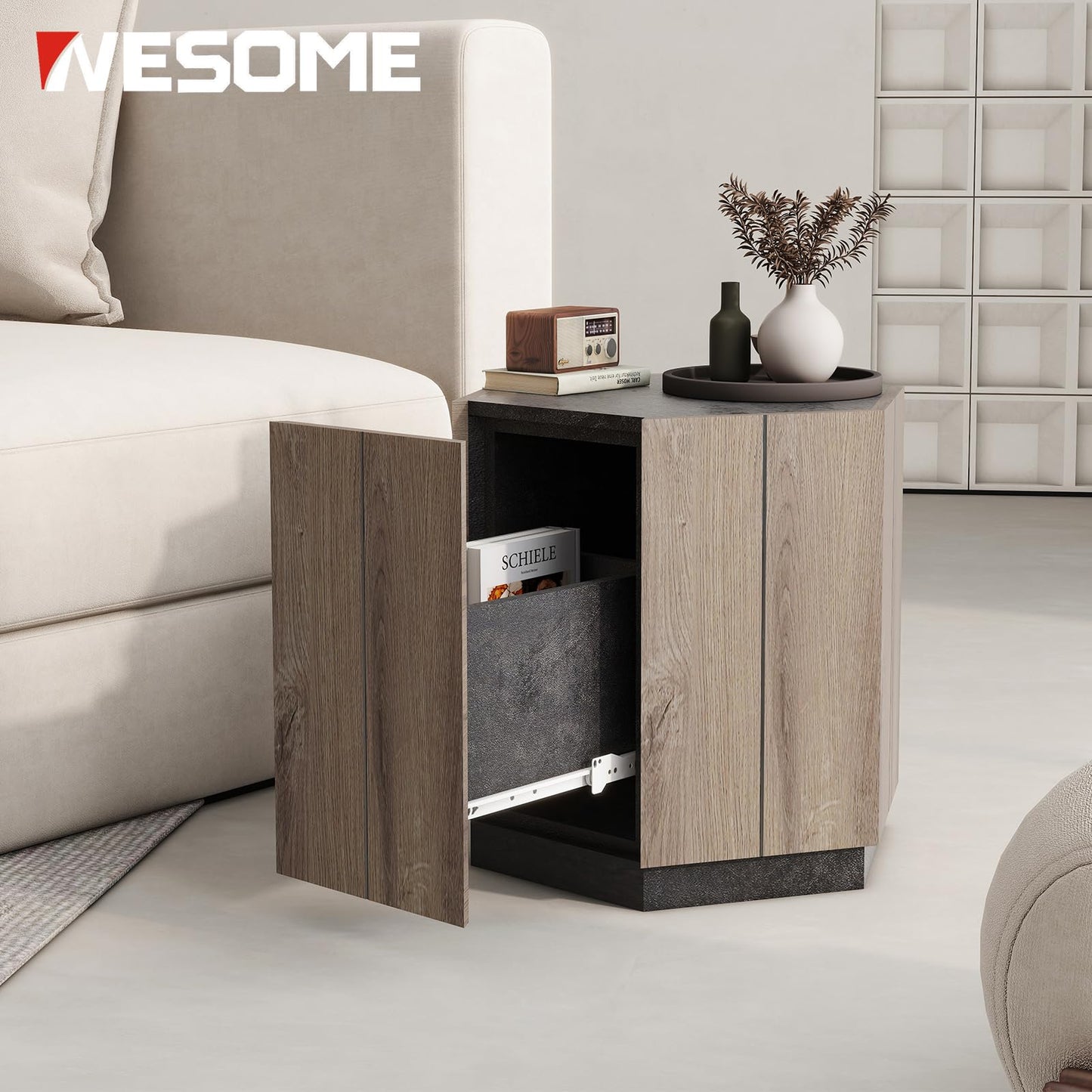 WESOME Unique Wood Coffee Table Set with Large 3 Drawers Living Room Essentials - Modern Farmhouse End Tables