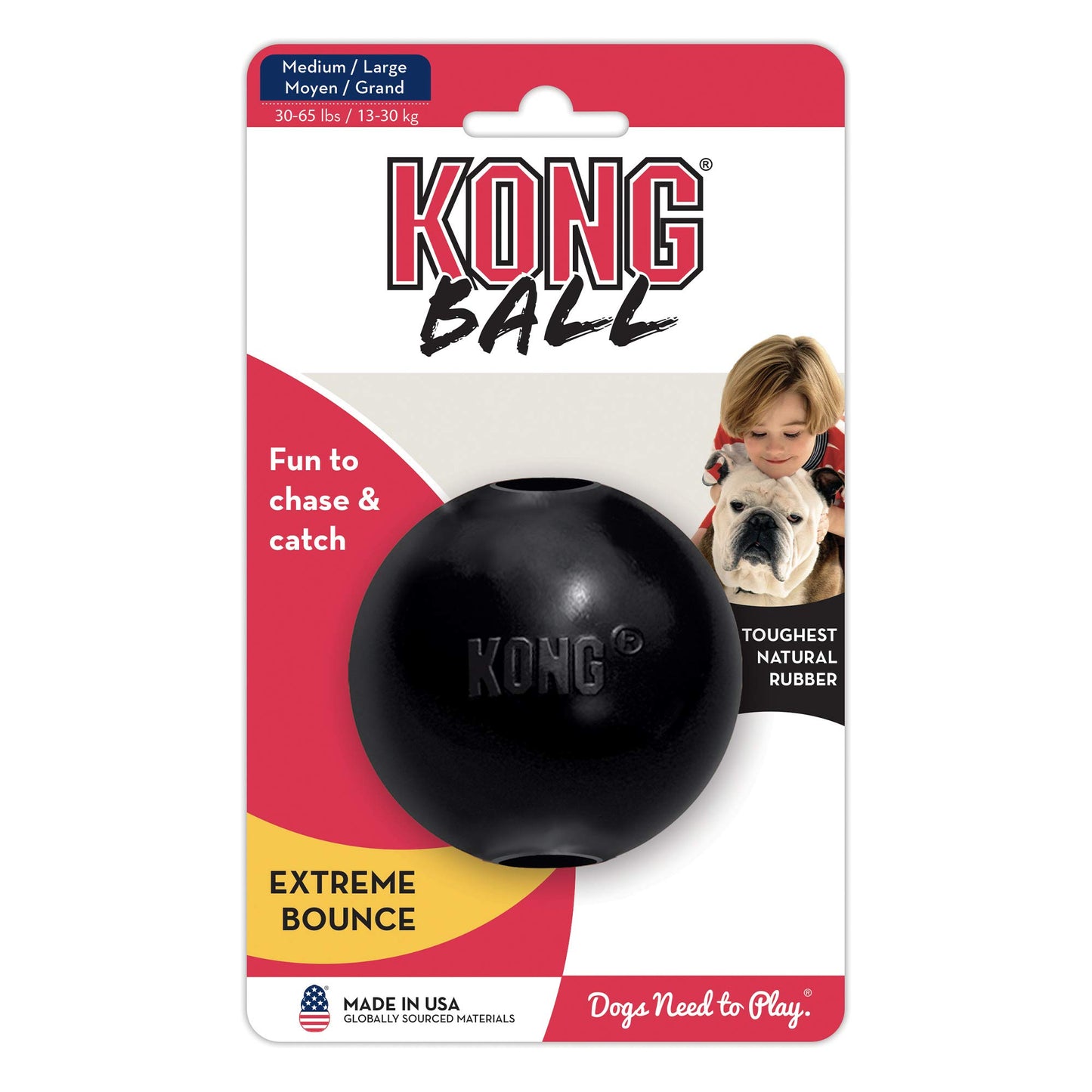 KONG Extreme Ball with Hole - Dog Fetch Toy - Durable Dog Ball Toy for Training, Interactive Playtime & More - Natural KONG Extreme Rubber Ball for Dogs - Black - For Large/Medium Dogs