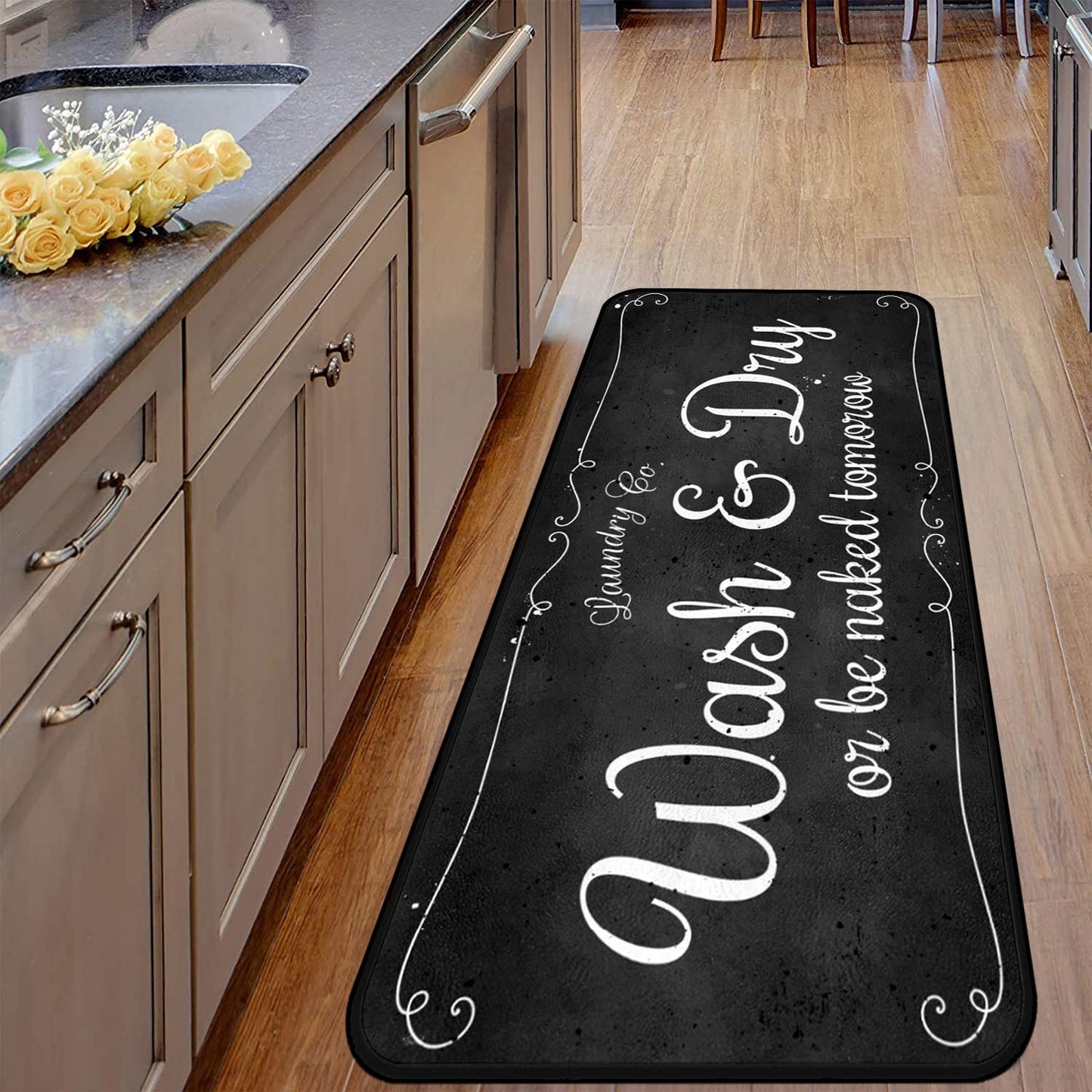 Laundry Room Long Mat Area Rug Non-Slip Floor Mat Waterproof Farmhouse Carpet for Kitchen 40" x 20"(black-2)