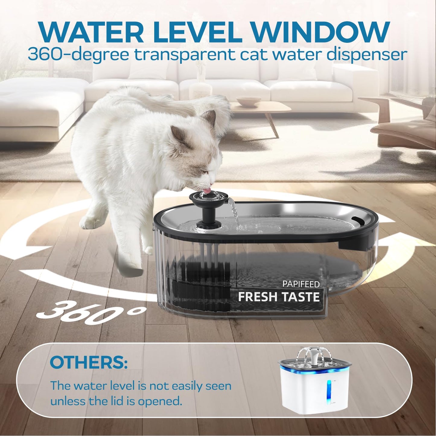 Cat Water Fountain + Stainless Steel Tray + 3 Filters + 2 Sponges - 84oz/2.5L Automatic Pet Water Fountain Dog Water Dispenser with a Stainless Steel Tray, Easy Cleaning for Cats, Dogs - Black