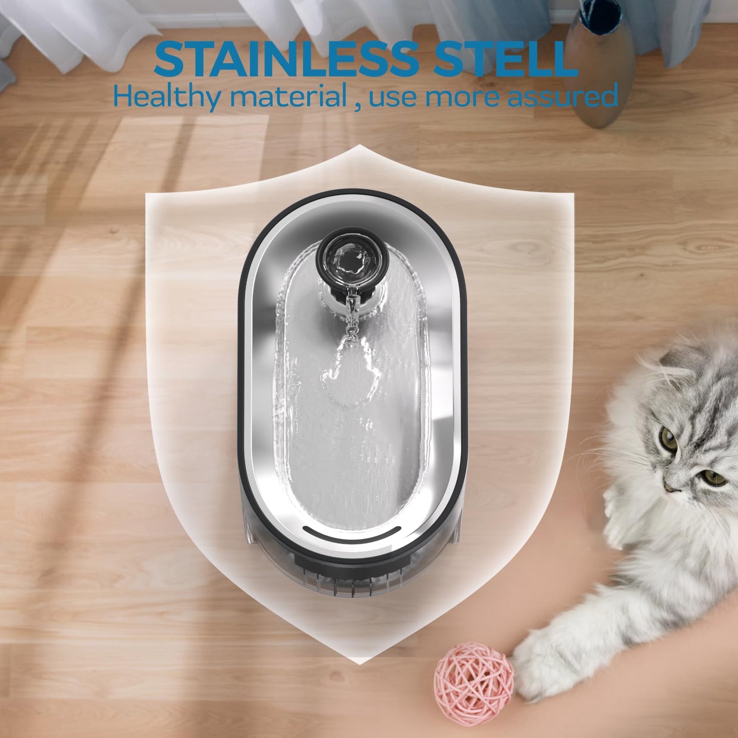 Cat Water Fountain + Stainless Steel Tray + 3 Filters + 2 Sponges - 84oz/2.5L Automatic Pet Water Fountain Dog Water Dispenser with a Stainless Steel Tray, Easy Cleaning for Cats, Dogs - Black