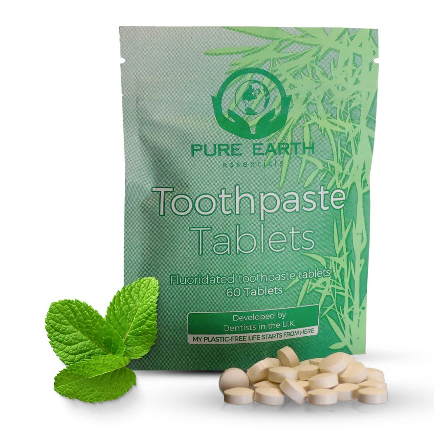 Zero Waste Toothpaste Tablets with Fluoride - Travel Toothpaste Tablets for Healthy Teeth & Fresh Breath - Vegan & Eco Friendly Travel Size Toothpaste - 60 Count by Pure Earth Essentials