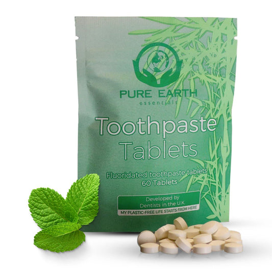 Zero Waste Toothpaste Tablets with Fluoride - Travel Toothpaste Tablets for Healthy Teeth & Fresh Breath - Vegan & Eco Friendly Travel Size Toothpaste - 60 Count by Pure Earth Essentials