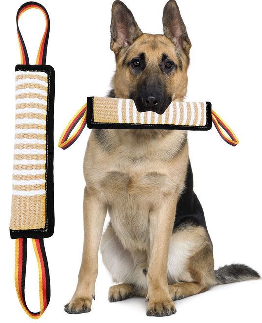 Clysoru Dog Tug Toy Dog Tough Jute Bite Pillow Lasting Training Equipment Two Flag Handles Puppy to Large Dogs Interactive Toy war Toys for Aggressive chewers