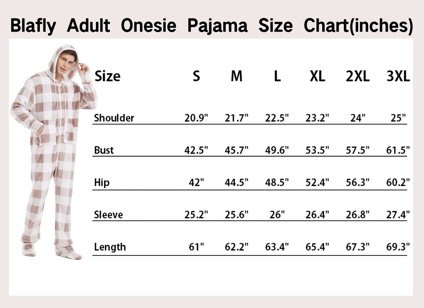 Blafly Adult Onesie Pajamas for Men Cozy Flannel Buffalo Plaid Family Christmas Pjs with Hoodie and Footed Mens Plus Size Funny Zipper Outfits Unisex Sleepwear Jumpsuit XL