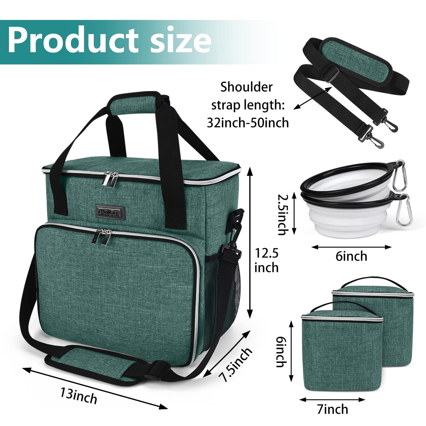 BAGLHER Dog Travel Bag, Pet Travel Bag (All Pet Travel Supplies), with 2 Pet Food Containers and 3 Collapsible Silicone Bowls; Essential Kits for Pet Travel Green