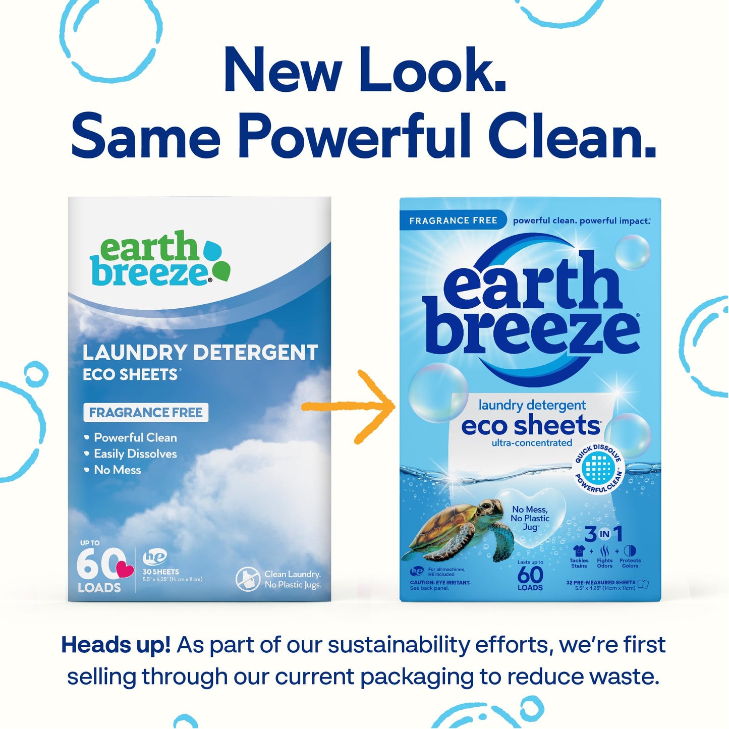 Earth Breeze Laundry Detergent Sheets - 30 Detergent Sheets - 60 Loads - Concentrated Liquidless Laundry Soap - No Plastic Jug - Fragrance-Free