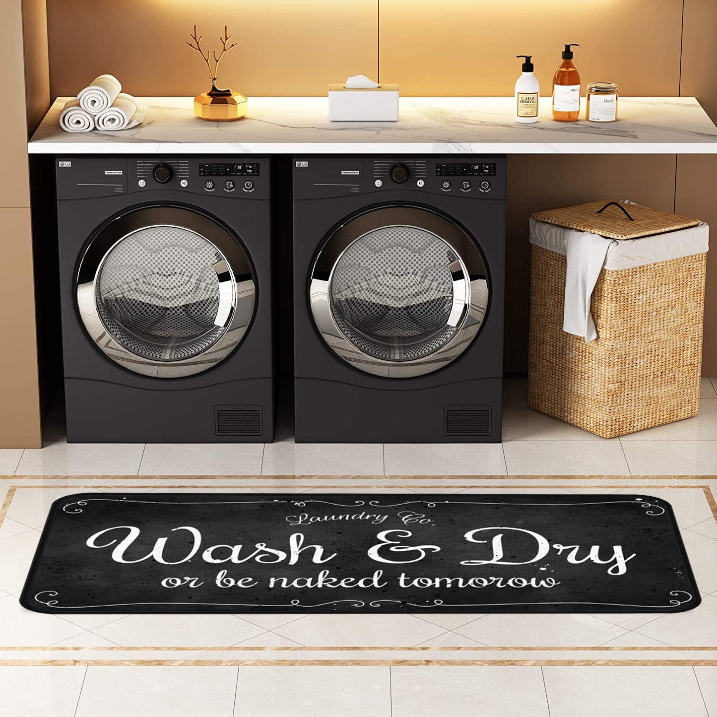 Laundry Room Long Mat Area Rug Non-Slip Floor Mat Waterproof Farmhouse Carpet for Kitchen 40" x 20"(black-2)