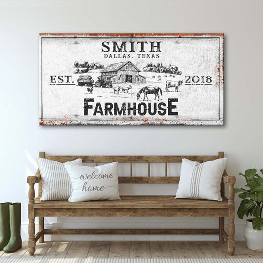 Tailored Canvases Farmhouse Sign - Large Rustic Farmhouse Wall Decor Art Decor for Home, Living Room, Office, Entryway - Personalized Rustic Print Canvas Barn, Tractor and Farm Animals 20in x 10in