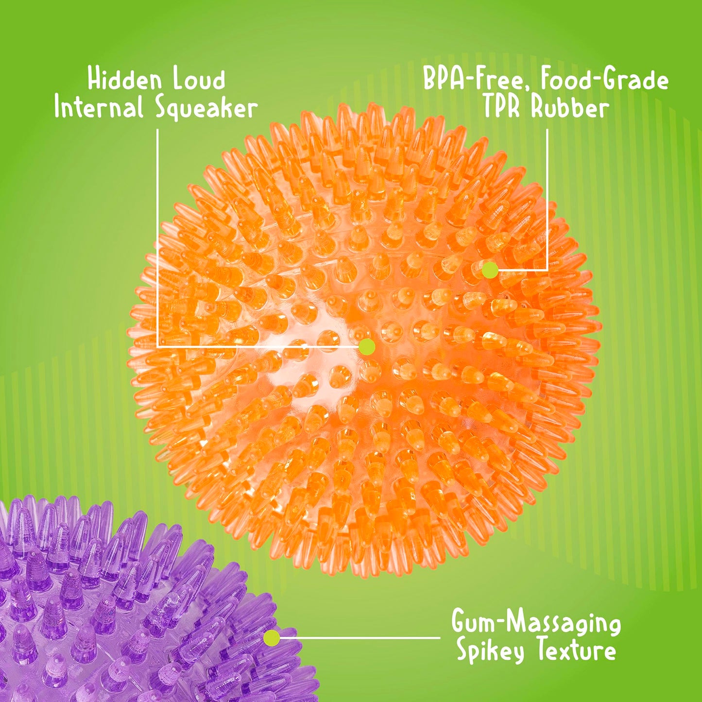 Gnawsome™ 4.5” Spiky Squeaker Ball Dog Toy - Extra Large, Cleans Teeth and Promotes Good Dental and Gum Health for Your Pet, Colors will vary, 4.5"