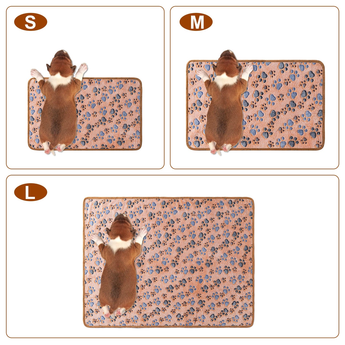 1 Pack 3 Blankets Super Soft Fluffy Premium Fleece Pet Blanket Flannel Paw Printed Throw for Dog Puppy Cat (Small 23x16'', Brown, Pink, White)