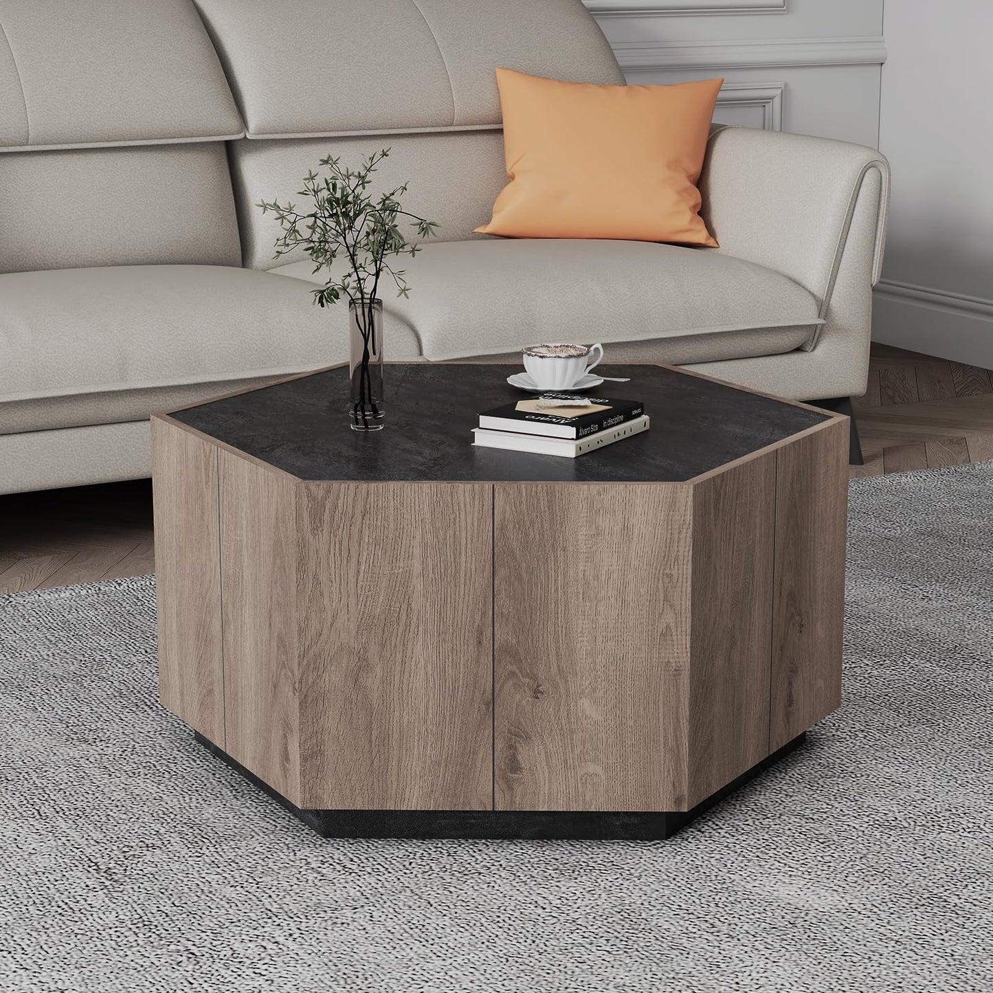 WESOME Unique Wood Coffee Table Set with Large 3 Drawers Living Room Essentials - Modern Farmhouse End Tables