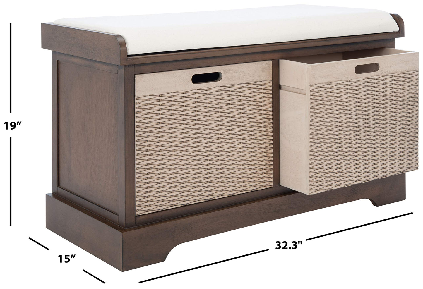 SAFAVIEH Home Collection Landers Brown 2-Drawer/Cushion Storage Bench (Fully Assembled) BCH5702C