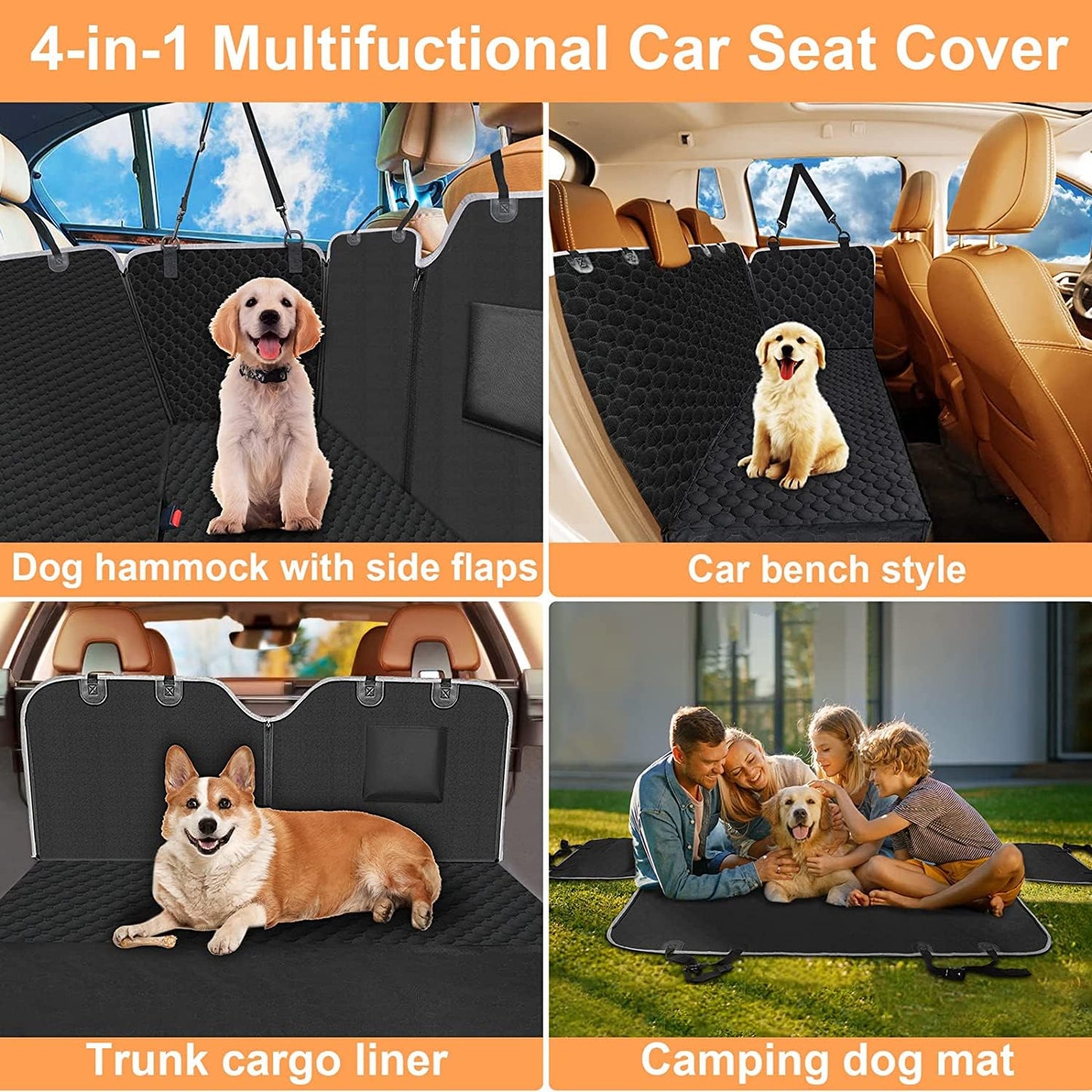 Mancro Dog Car Seat Cover for Back Seat, Waterproof Car Seat Protector for Dogs with Side Flaps, Scratchproof Dog Backseat Cover, Dog Hammock with Nonslip Bottom for SUVs, Standard(54" Wx55 L)