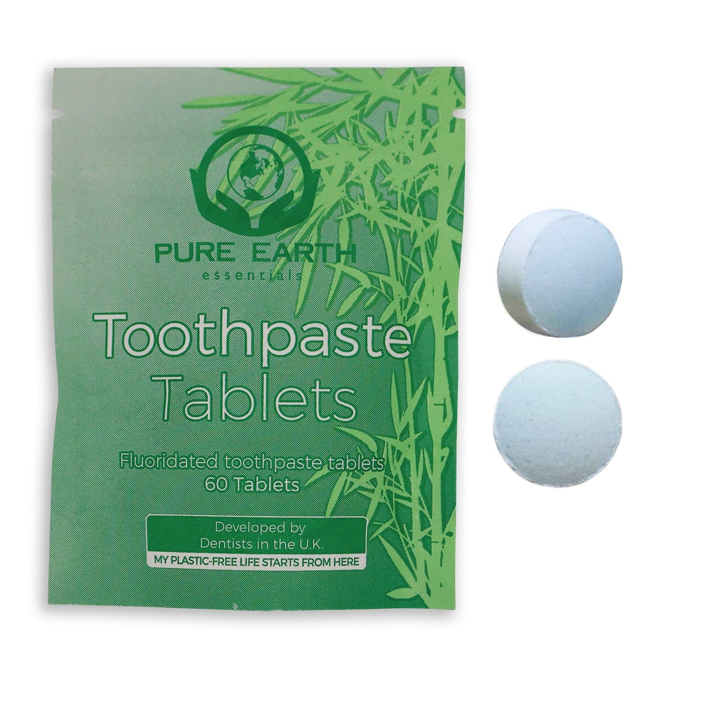 Zero Waste Toothpaste Tablets with Fluoride - Travel Toothpaste Tablets for Healthy Teeth & Fresh Breath - Vegan & Eco Friendly Travel Size Toothpaste - 60 Count by Pure Earth Essentials