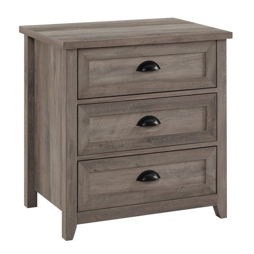 Transitional Farmhouse Framed 3-Drawer Nightstand With Cup Handles - Grey Wash