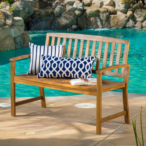 Affordable farmhouse wooden stool in teak finish